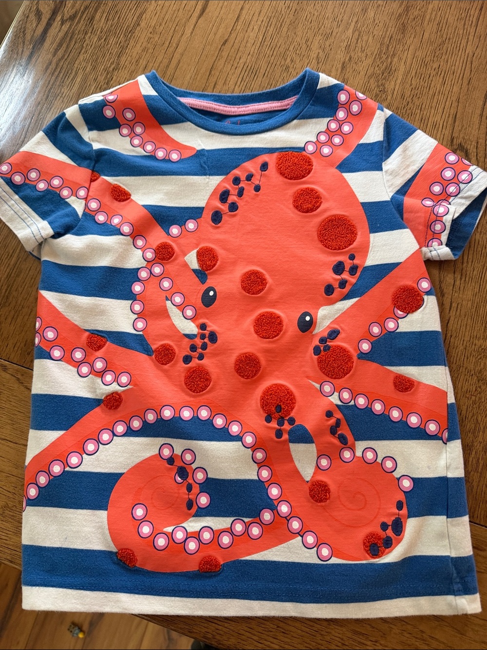 Mini Boden tshirt size 7-8 girls Blue & Coral Octopus Stripe Tee